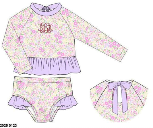 RTS:: Brynn Floral Swim- Girls 2pc Long Sleeve Rash Guard Swim "BBK"