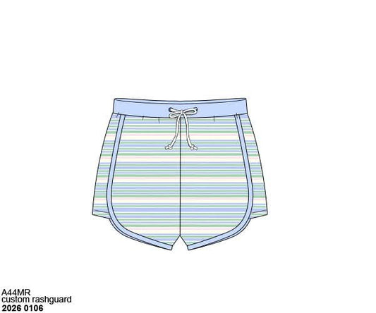 Pre Order 138: Mary-Keene Floral & Stripe - Boys Woven Shortie Swim Shorts