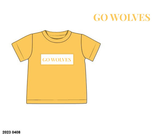 RTS: Boys Knit Name Smock Shirt- Gold “GO WOLVES”
