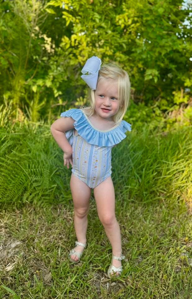 RTS: Goldie Floral- Girls Floral 1pc Yellow Bow Swimsuit