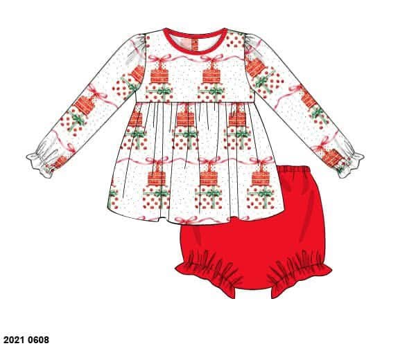 *CHRISTMAS RTS: Watercolor Presents- Girls Knit Bloomer Set