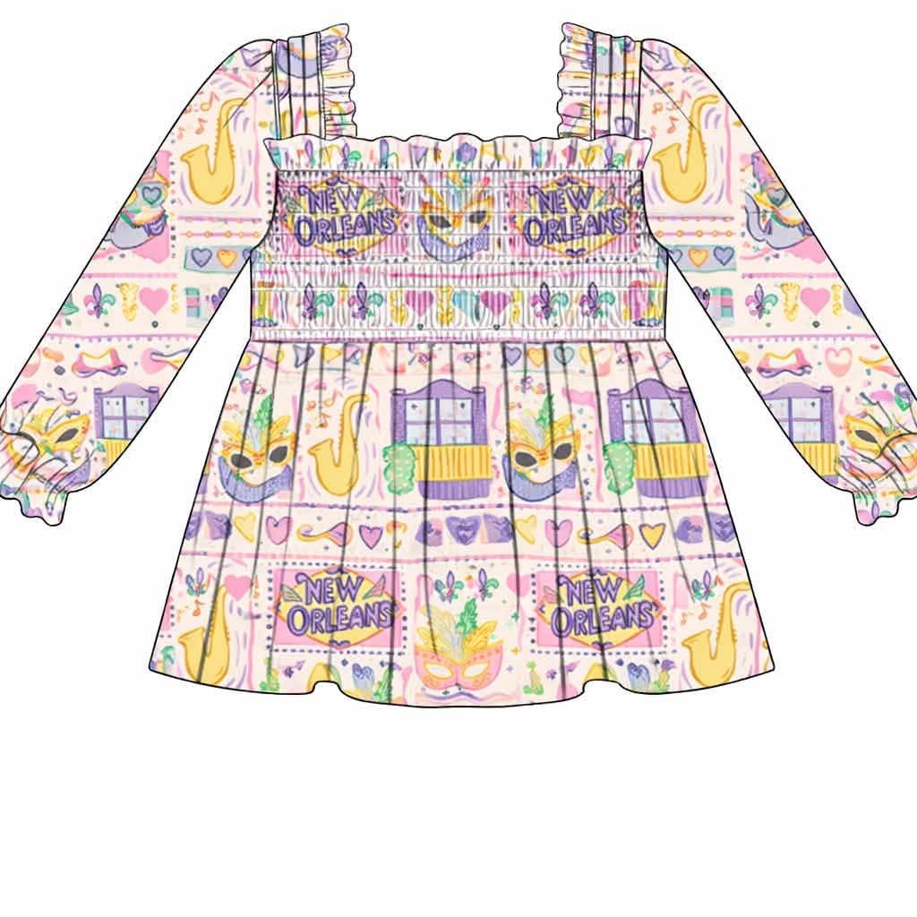 Pre Order 146: Mardi Party- Mom/Mini Smocked Shirt
