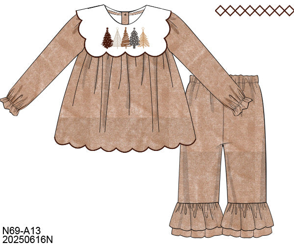 RTS: Velvet Trees- Girls Embroidered Pant Set