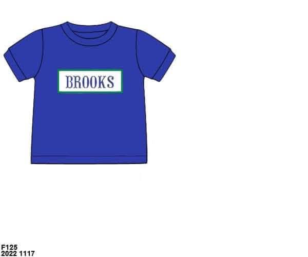 Pre Order 146: Name Smocks- Boys Royal Blue & Green Knit Shirt