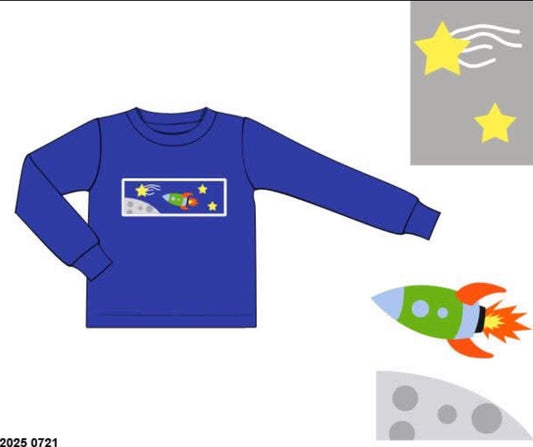 RTS: DEFECT- Boys Only- Rocket Ship Smocked Shirt