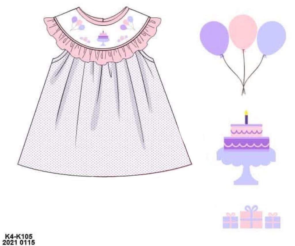 Pre Order 146: Birthday- Girls Smocked Purple Knit Shirt