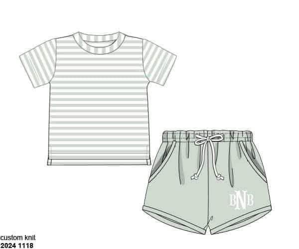 Pre Order 147: Rep Request- Boy Sage Stripe Knit Shortie Set