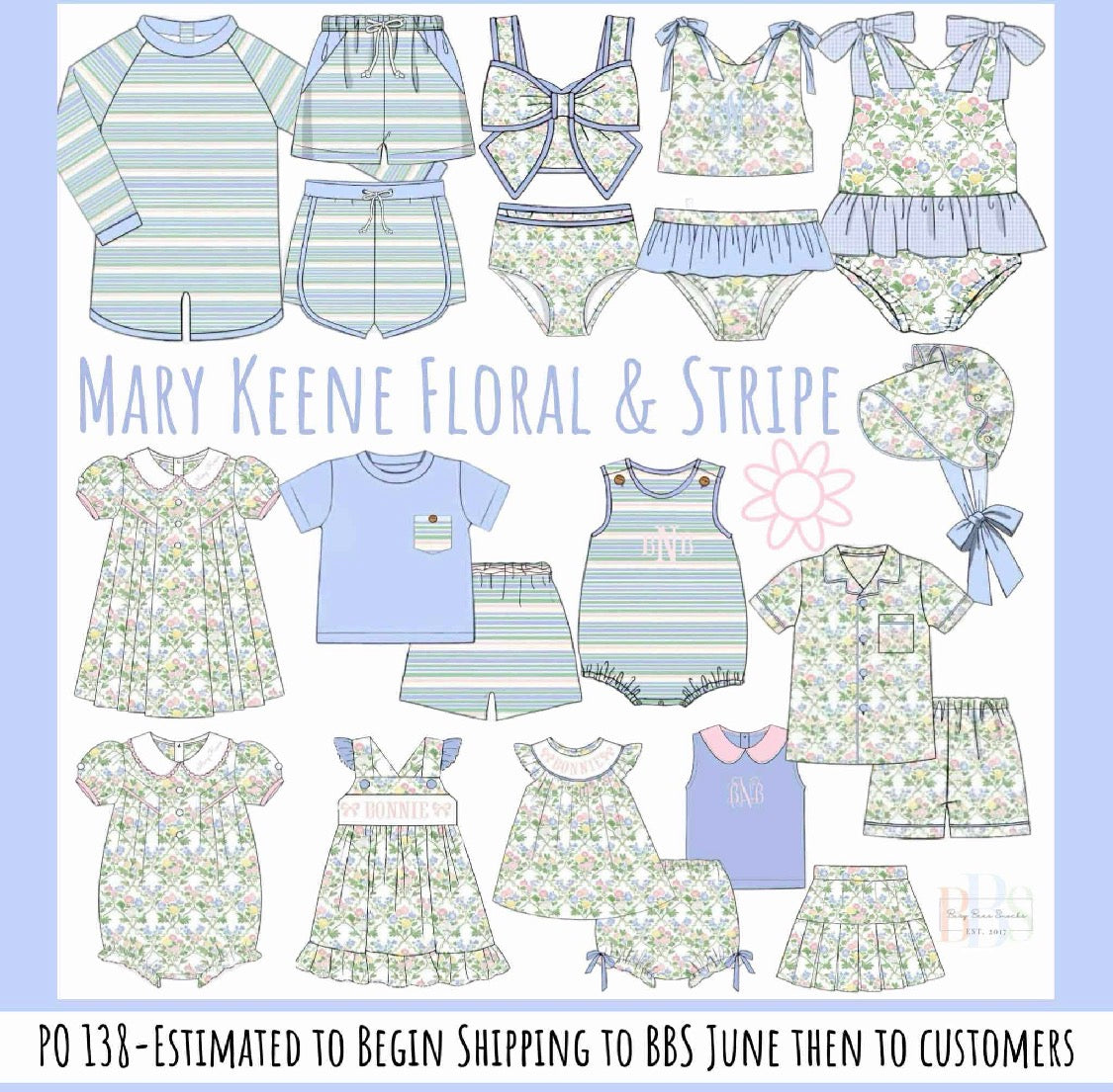 RTS: Mary-Keene Floral & Stripe- Mom/Mini 1pc Bow Rash Guard Swim