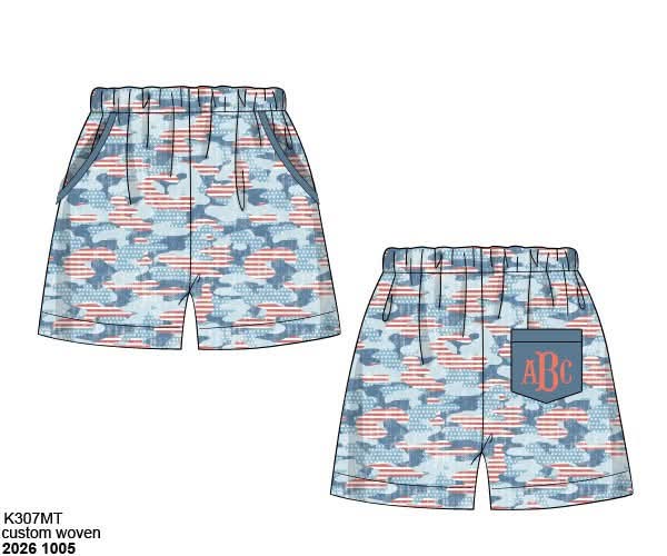 Camo Craze Flash Presale: Swim- Dad/Mini Woven Merica Gray Shorts