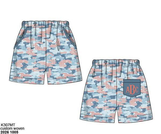 Camo Craze Flash Presale: Swim- Dad/Mini Woven Merica Gray Shorts