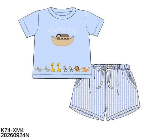 Pre Order 151: Two By Two- Boys Embroidered Shortie Set