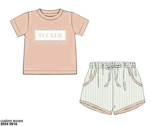 RTS: Ally Kate Name Smocks- Boys Woven Shortie Set “TUCKER”