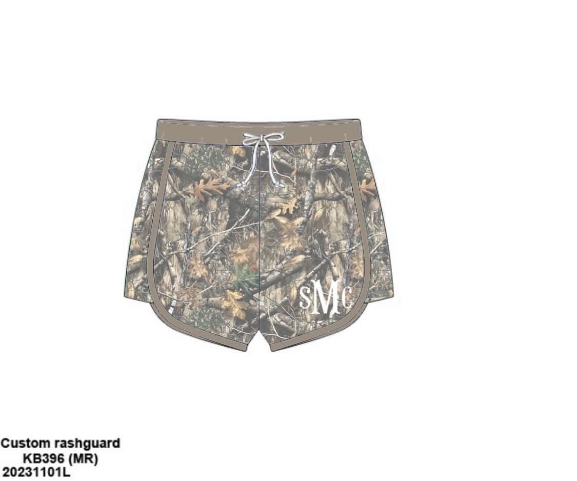Camo Craze Flash Presale: Swim- Dad/Mini Woven Woodland Shorties