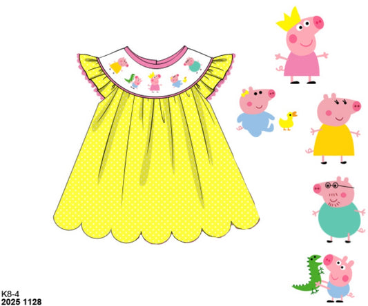 Pre Order 138: Piggy Family- Girls Smocked Knit Shirt