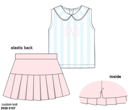 Pre Order 138: Pastel Stripe- Girls Knit Skort Set