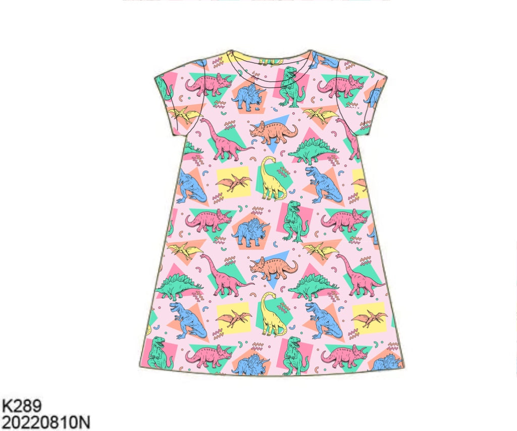 Pre Order 148: Retro Dinosaurs- Girls Knit Play Dress