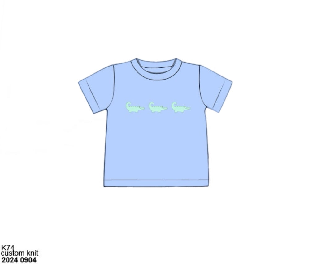 RTS: Prescott Petals & Plaid- Boys Knit Alligator Shirt