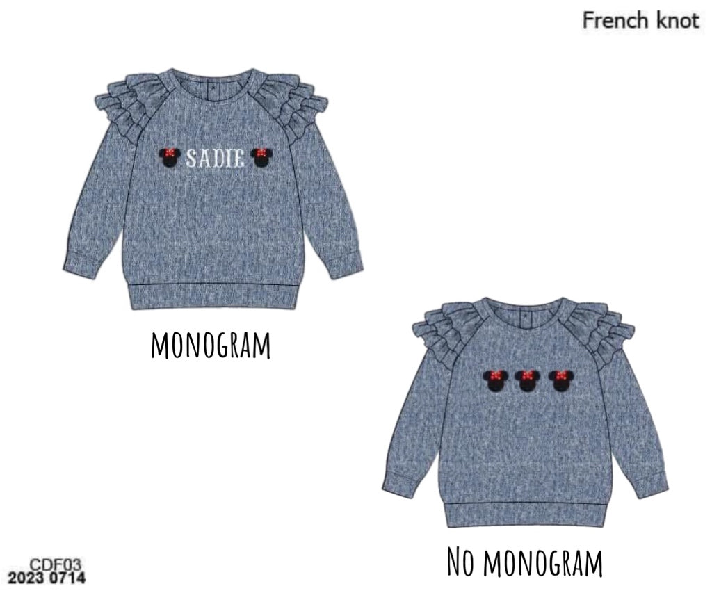 Pre Order 145: Girls Only- French Knot Mouse Sweater