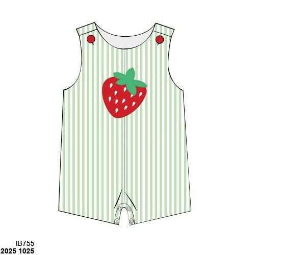 Pre Order 147: Strawberry Pickin'- Boys Appliqué Woven Shortall