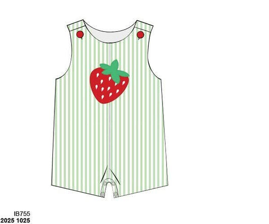 Pre Order 147: Strawberry Pickin'- Boys Appliqué Woven Shortall
