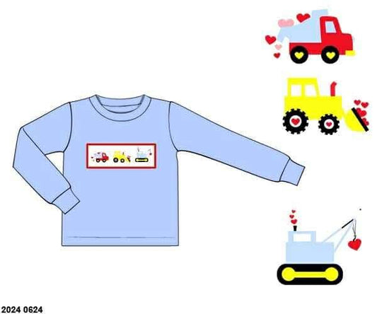 Pre Order 132: Valentine Shirt Only- Boys Smocked Construction Shirt