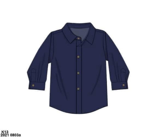 RTS: Boys Navy Long Sleeve Button Up Shirt