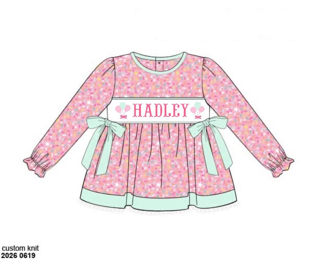 Pre Order 146: Birthday- Girls Sprinkle Name Smock Shirt