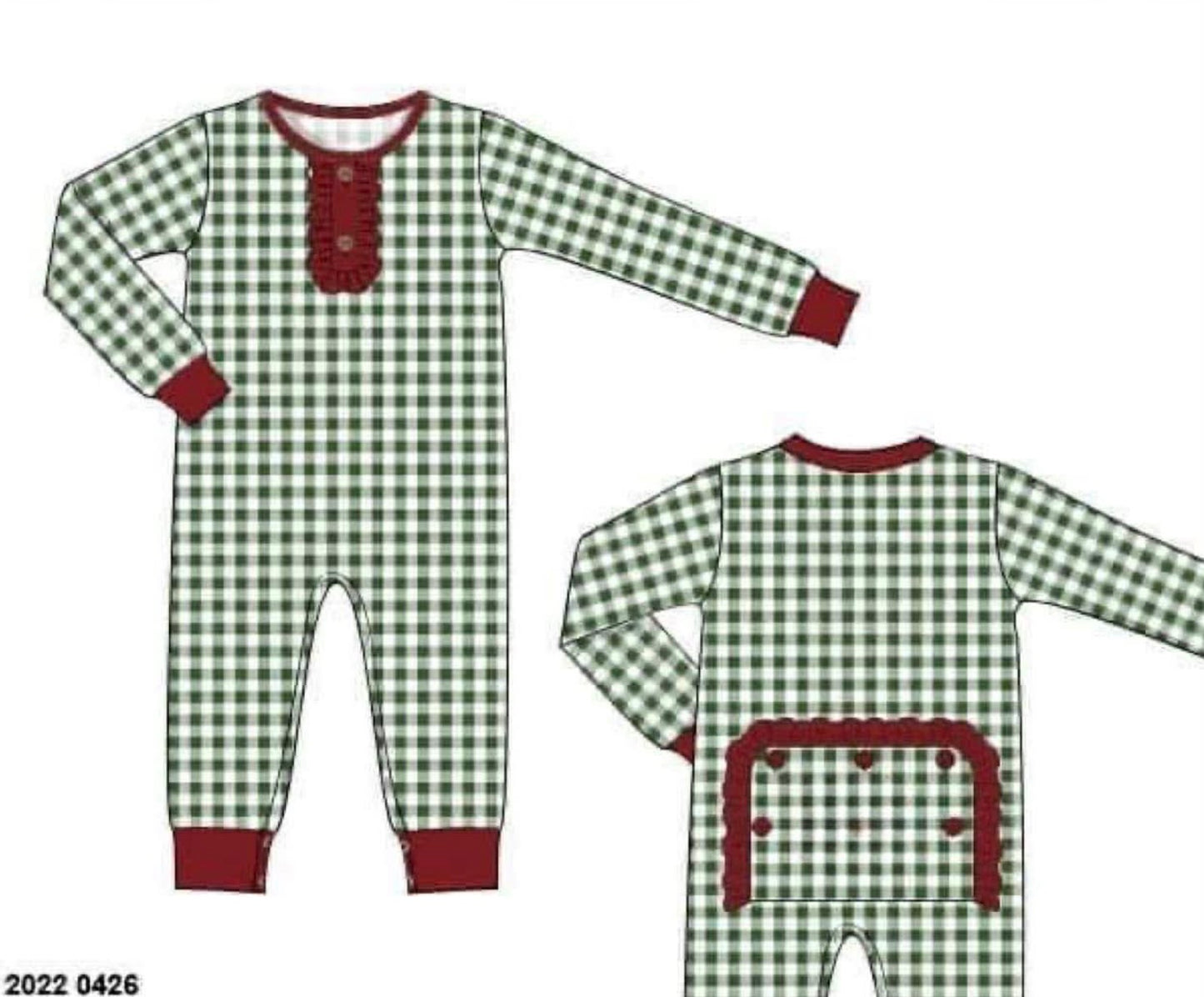 *CHRISTMAS RTS: Green Gingham & Garnet- Girls Knit 1pc Lounge