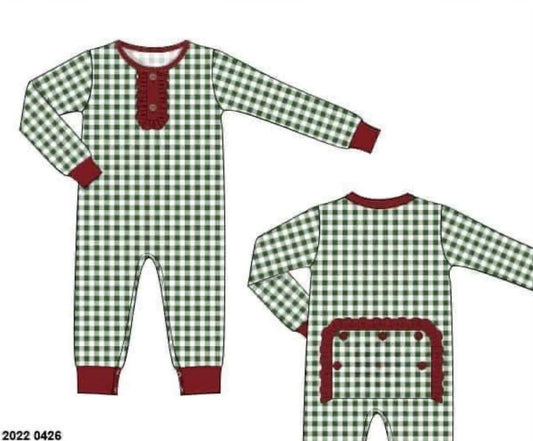*CHRISTMAS RTS: Green Gingham & Garnet- Girls Knit 1pc Lounge