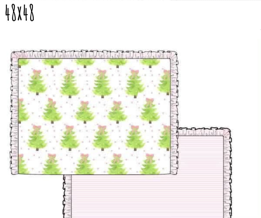 *CHRISTMAS RTS: Watercolor Trees-  Pink Stripe Blanket