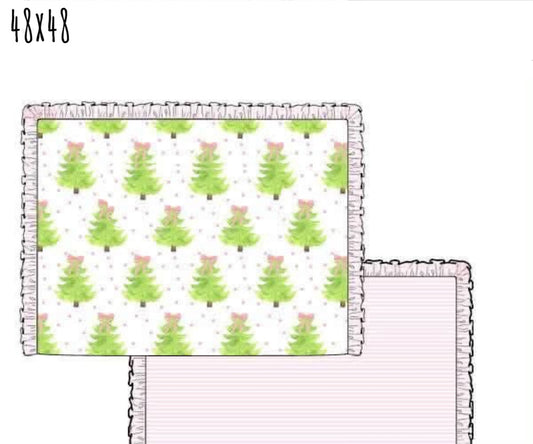 *CHRISTMAS RTS: Watercolor Trees-  Pink Stripe Blanket