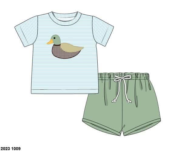 Pre Order 152: Boys Only- Duck Appliqué Shortie Set