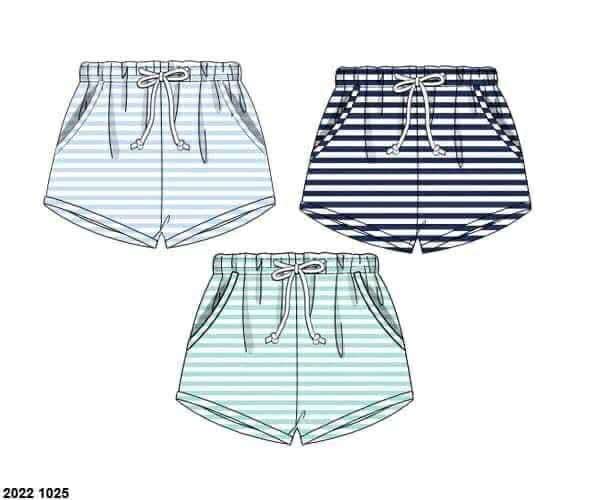 Pre Order 136: 3pc Bottom Packs- Boys Mint, Blue, and Navy Stripe Shortie Shorts