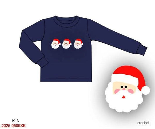 RTS: Christmas Shirt Only- Boys Crochet Santa Shirt