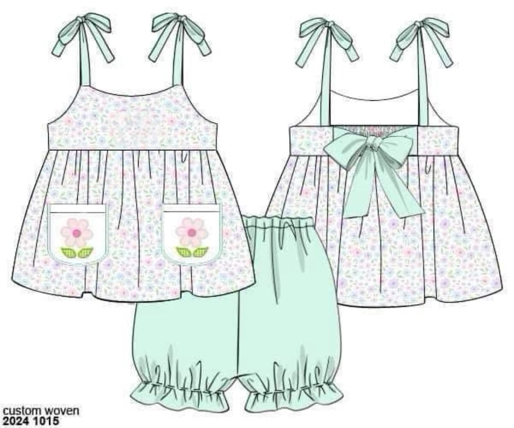 RTS: DEFECT- Blakely’s Blooms & Collin Stripes- Girls Knit Bubble Short Set