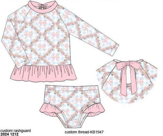 RTS: Bradford Bows- Girls 2pc Long Sleeve Rash Guard Swim