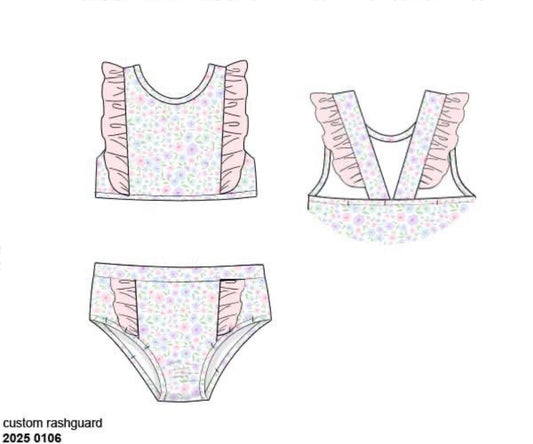 RTS: Blakely Floral & Collin Stripes- Girls Floral 2pc Rash Guard Swim