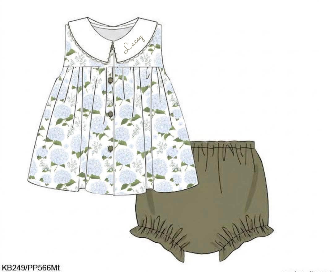 Pre Order 149: Lacey's Hydrangea- Girls Bloomer Set