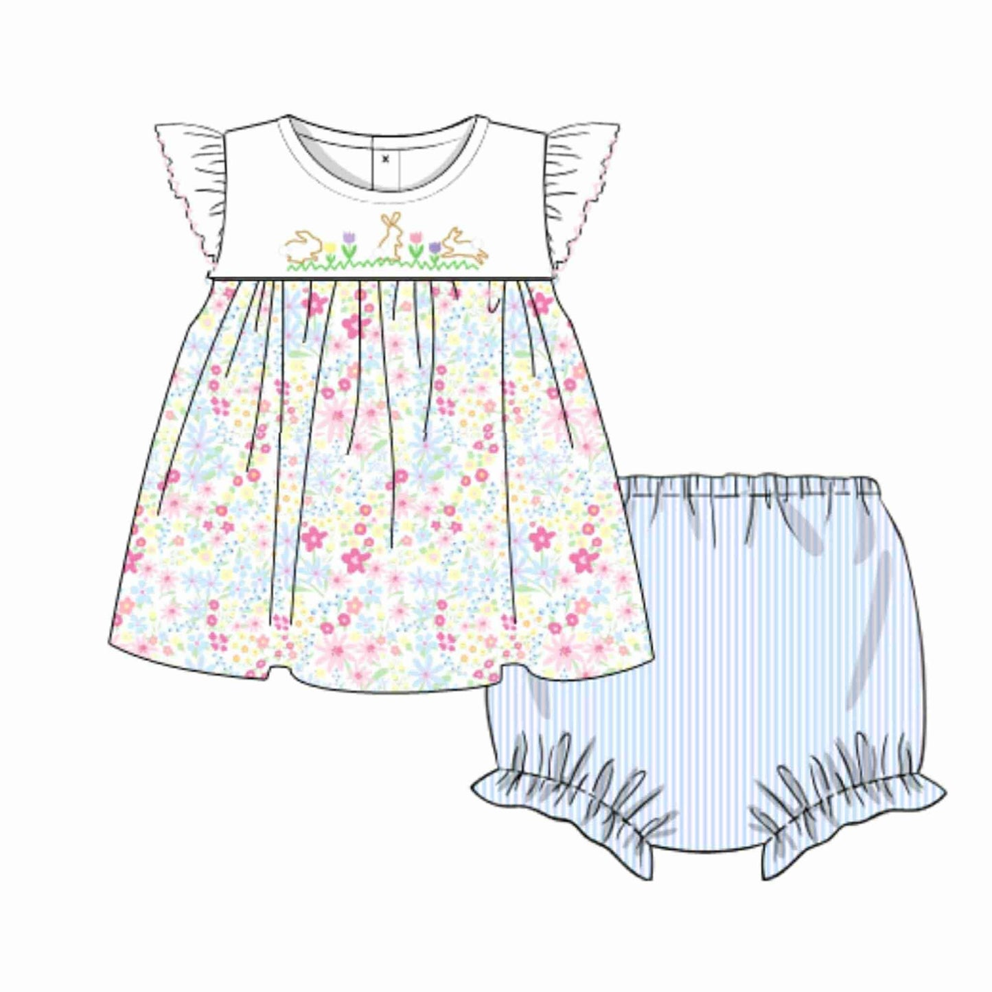 RTS: Jane Floral- Girls Embroidered Bloomer Set