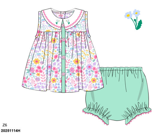Pre Order 137: Anderson Floral & Stripes- Girls Bloomer Set