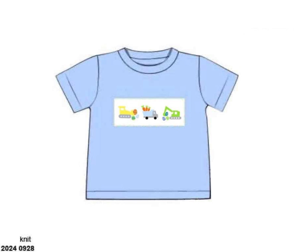 Pre Order 148: Easter Shirt Only- Boys Smocked Construction Knit Shirt