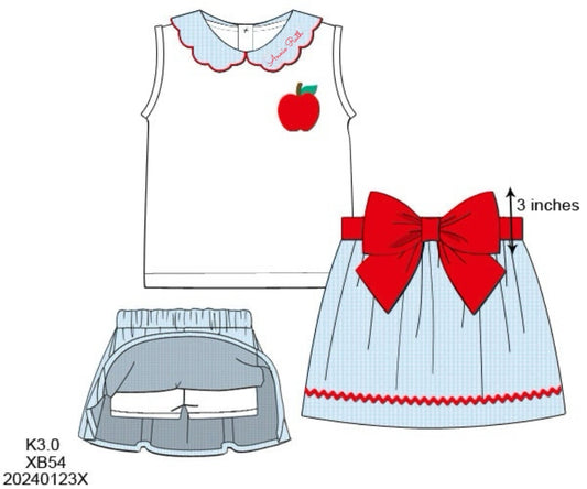 RTS: A is For Apple- Girls Seersucker Skort Set “Annie Ruth”