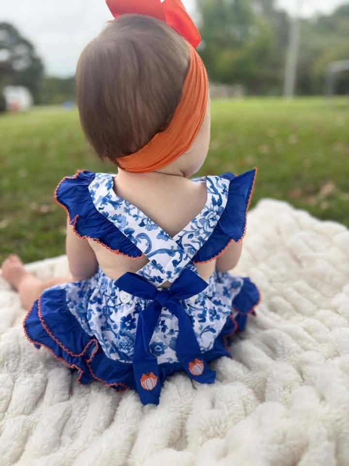 RTS: Chinoiserie Pumpkins- Girls Woven Bubble