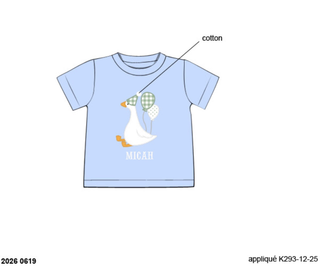 Pre Order 146: Birthday- Boys Party Goose Appliqué Knit Shirt
