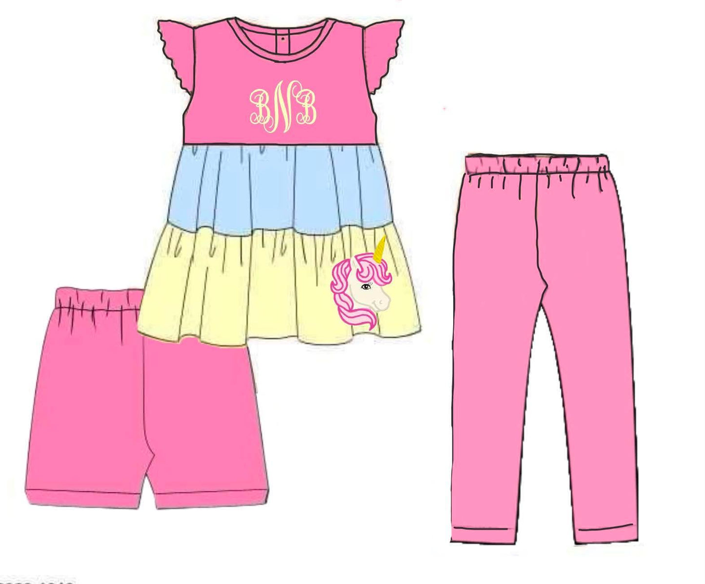 Pre Order 147: Appliqué 3pc Sets- Girls Unicorn Set