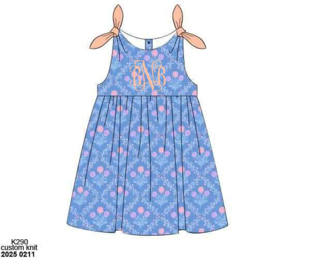 Pre Order 136: Peach Stripe & Floral- Girls Knit Dress