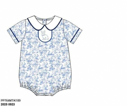 RTS: Bunny Toile- Boys Woven Bubble (No Monogram)