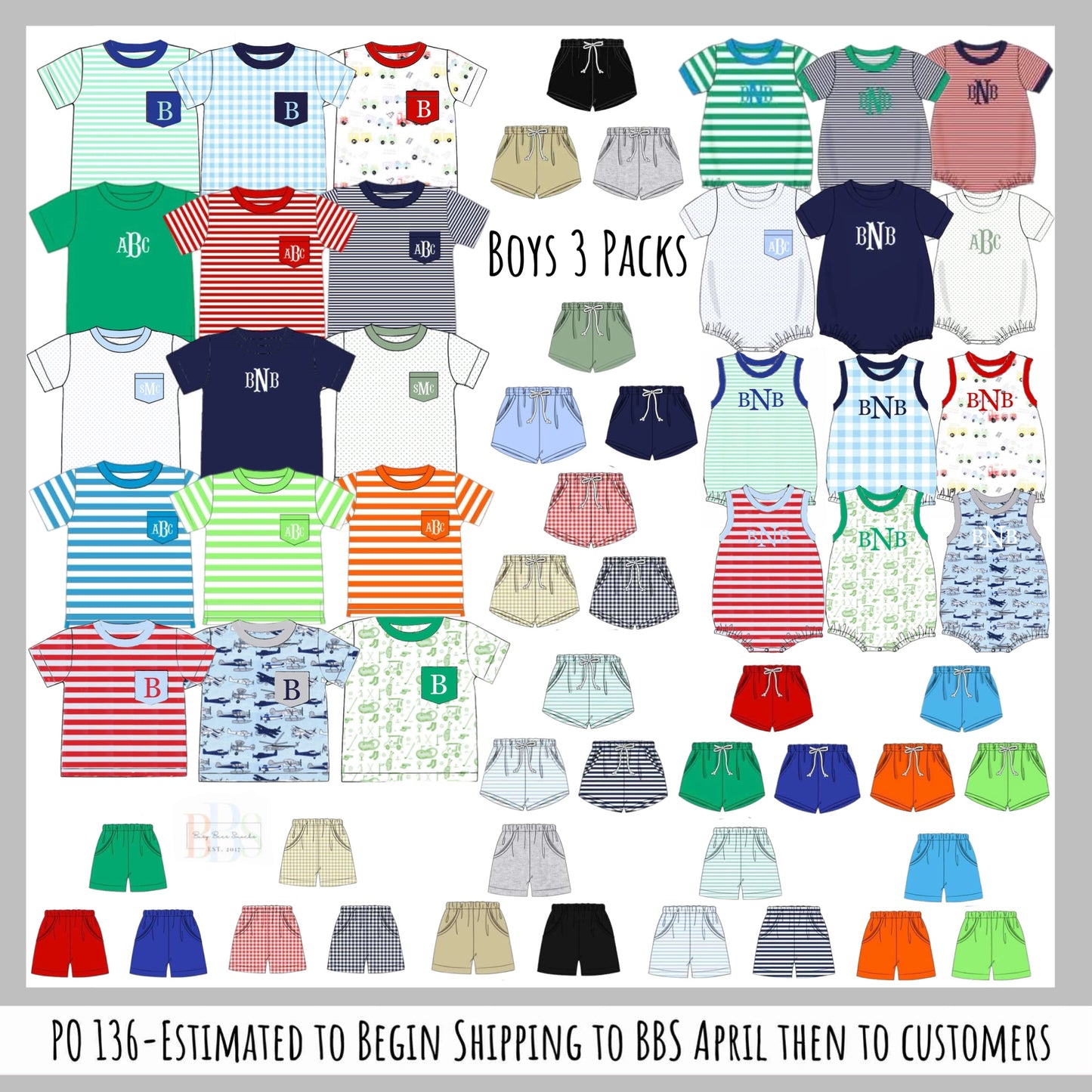 Pre Order 136: 3pc Shirt Pack- Boys Mint Stripe, Blue Gingham, & Transportation