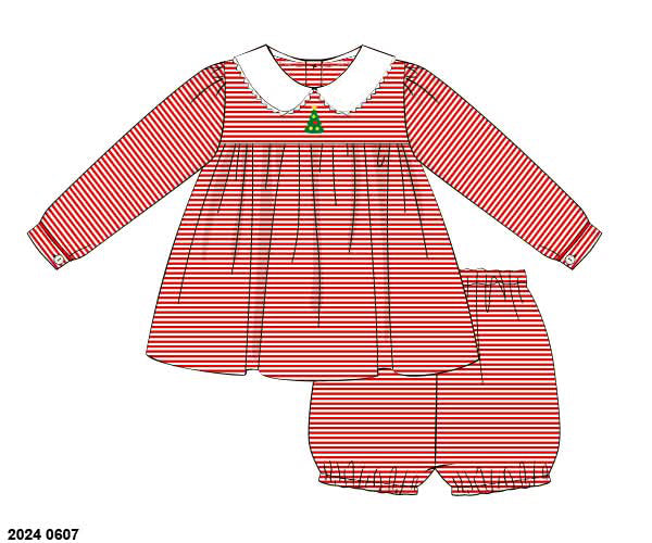 RTS: Embroidered Christmas Trees- Girls Knit Bubble Short Set