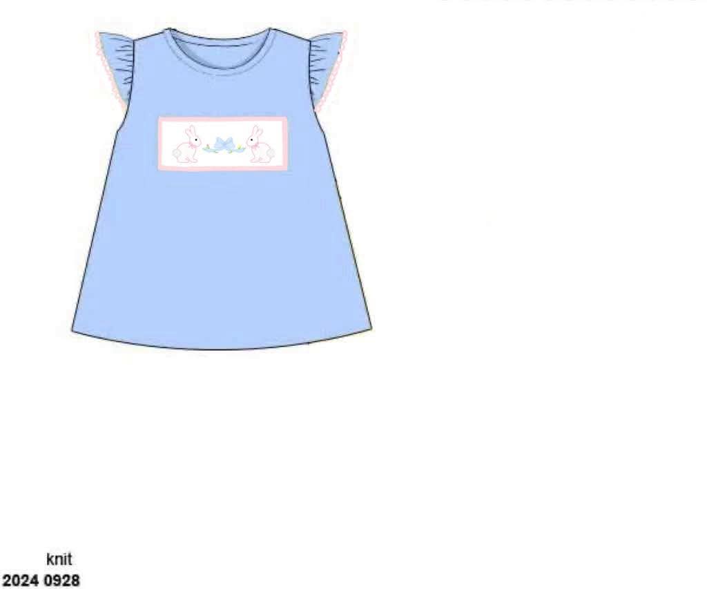 Pre Order 148: Easter Shirt Only- Girls Smocked Bunny Bow Knit Shirt